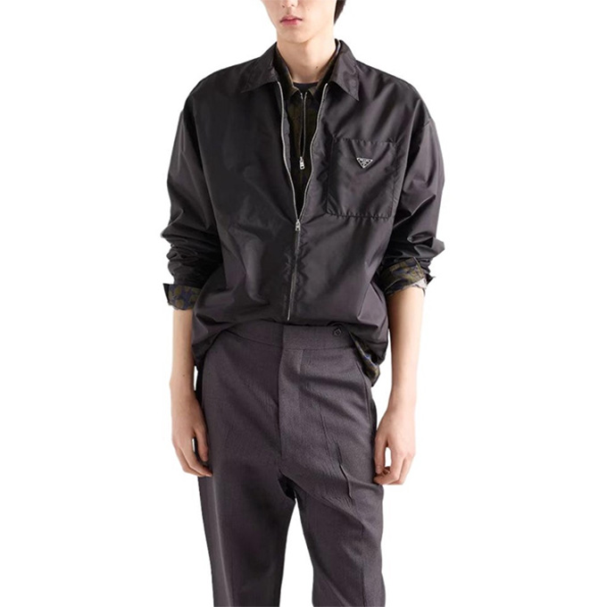 prada triangle logo point collar lightweight zip jacket